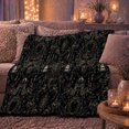 thumbnail image 6 of Black Gothic Damask Candelabra Raven Key Pattern Flannel Blanket Home Decor for Gothic Art Fans Halloween Gift Cozy Victorian Scrollwork Living Room Bedroom Den Lounge, 6 of 9