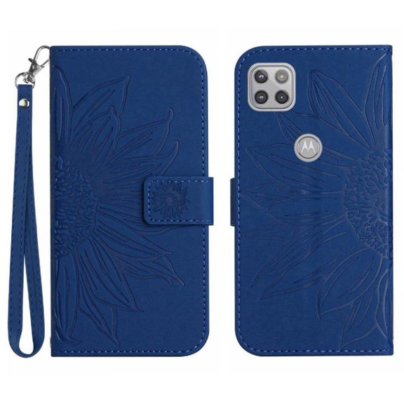 Case for Motorola MOTO G 5G With Card Slots Holder Flip Wallet Phone Case Luxury PU Leather Embossed Sunflower Short Strap