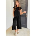 thumbnail image 2 of Women's Black Textured Knit Cap Sleeve T-Shirt and Wide Leg Pants Set | [ZhiHiMeRi] | (US 20-22)2XL, 2 of 12