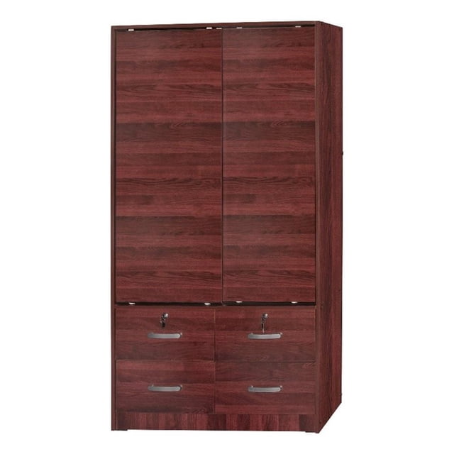 Better Home Products Sarah Modern Wood Double Sliding Door Armoire in Mahogany