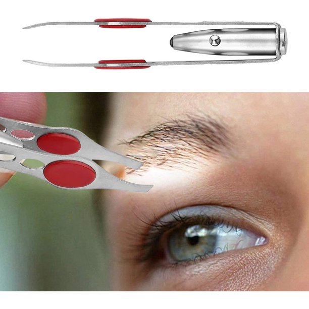 Pinza de eliminación de pestañas con luz LED incorporada portátil de acero inoxidable, herramienta de belleza para el cabello de cejas (8 piezas, rojo) ShuxiuWang 8390606311122