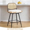 thumbnail image 3 of Bar Stools Set of 2 Swivel Upholstered Counter Height Bar Stools 29"Faux Leather Barstools with Rattan Back&Metal Footrest Comfortable Kitchen Island Chairs White, 3 of 8