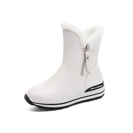 

GENILU Girls Non-Slip Fashion Snow Boot Side Zip Winter Warm Shoes Walking Plush Lined White 7