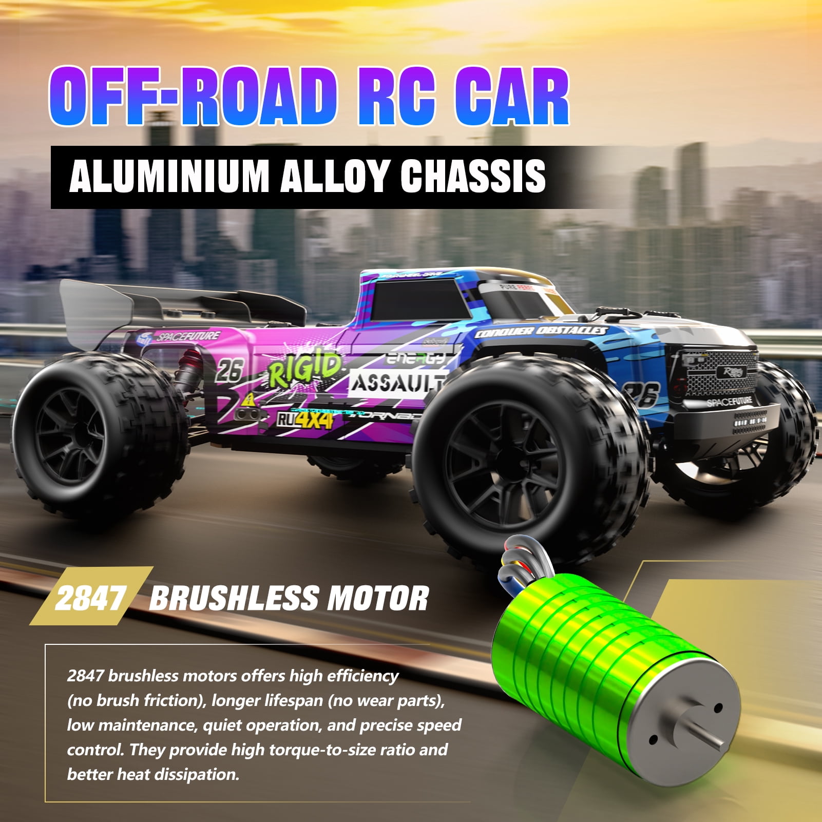 1:12 Full Scale 4WD Brushless RC Car, All Terrain 60KM/H High Speed Off Road Truck, Alloy Chassis, 2.4Ghz Remote Control, Supports Vehicles Racing Together