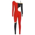 thumbnail image 3 of Moggemol Womens' Long Sleeve Unitard Gymnastics Ballet Dance Bodysuit Metallic Color Block Jumpsuit Red S, 3 of 5