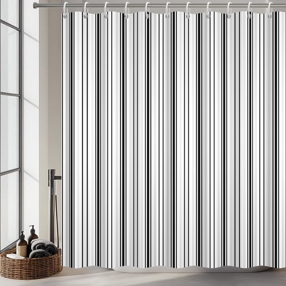 Pbobriich Black Gray Striped Shower Curtain for Bathroom Modern Grey Minimalist Shower Curtain with Hooks,72x72 Inches