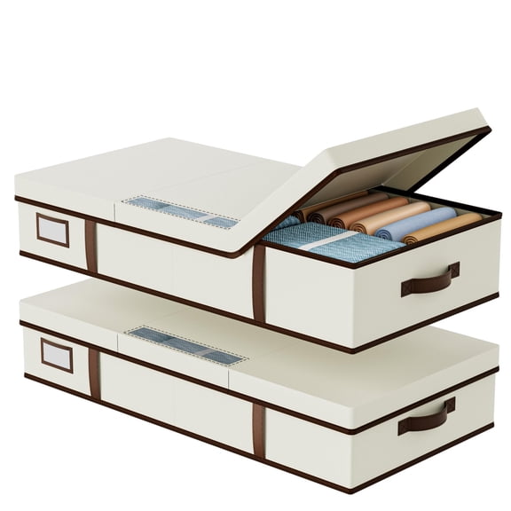 2 Pack Underbed Storage Drawers with Lid, Extra Large Foldable Stackable Bins, Clear View Window & Handles for Organizing Clothes Toys Bedding, Grey