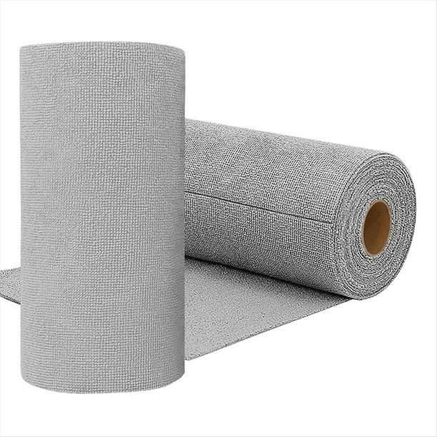 Rollo de Paño de Limpieza de Microfibra, Toallas de Microfibra Reutilizables y Desprendibles, Paños Lavables Ultraabsorbentes (2 Rollos, Gris)
