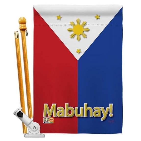 Breeze Decor BD-CY-HS-108097-IP-BO-D-US13-BD 28 x 40 in. Philippines Flags of the World Nationality Impressions Decorative Vertical Double Sided House Flag Set with Pole Bracket & Hardware