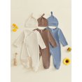 thumbnail image 3 of Cenuakty Infant Baby Boy Footed Romper Fashionable Solid Color Long Sleeve Ribbed Jumpsuit with Hat, 3 of 9