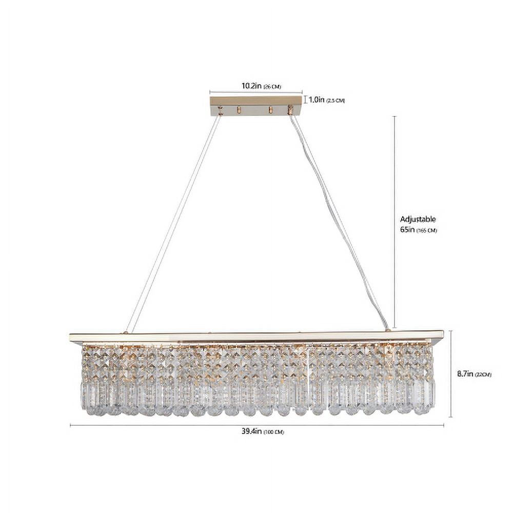 ACE-LIGHTS,Modern Crystal Chandelier,8-Light Golden Rectangle Raindrop Chandelier(Bulb Not Included),Contemporary Rectangular Pendant Light Fixture for Living Room,Dining Room,Kitchen,Bedroom(Golden)