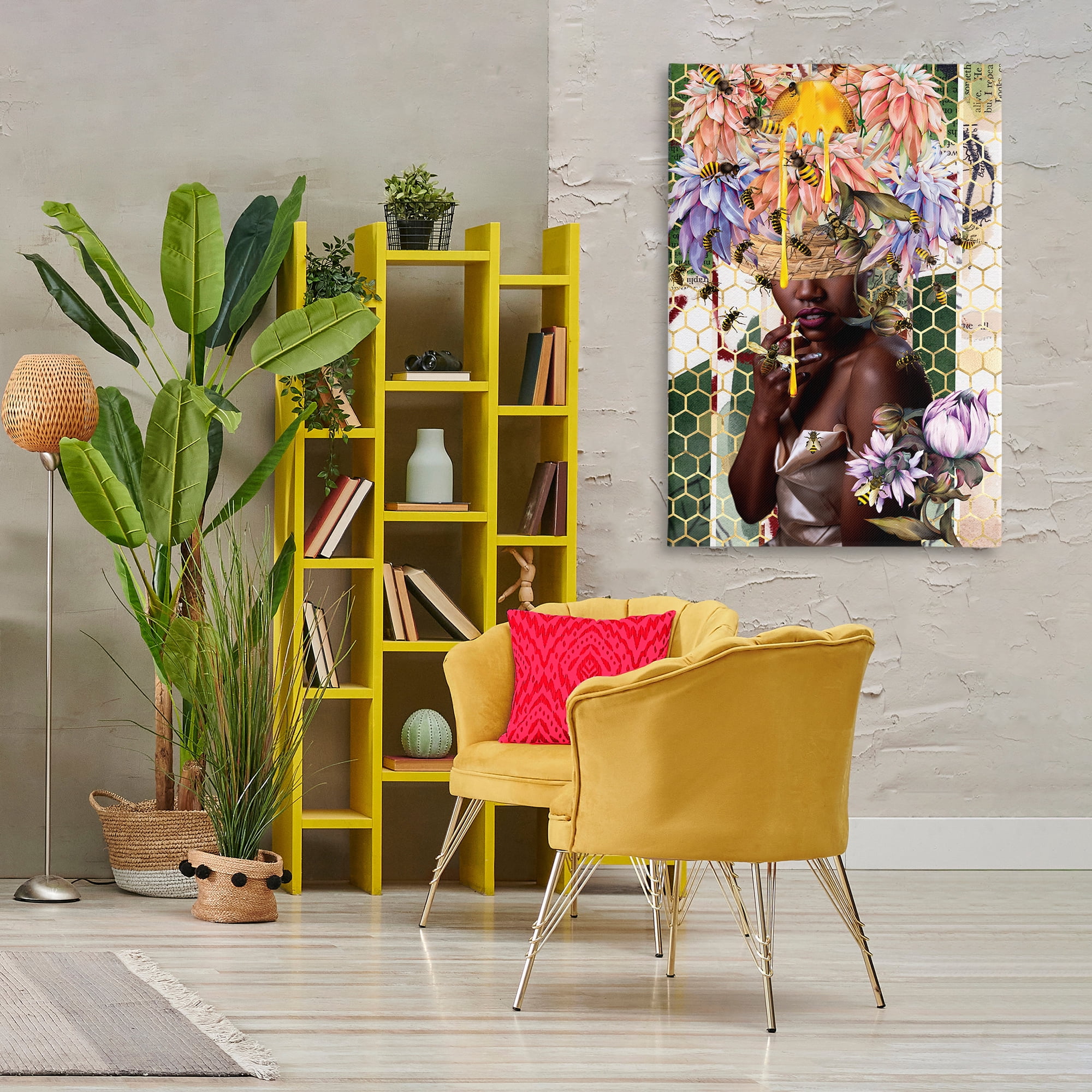 Stupell Industries Glam & Honeycomb Queen Bee Abstract Painting Wrapped Canvas Art Print Wall Art, 30 x 45