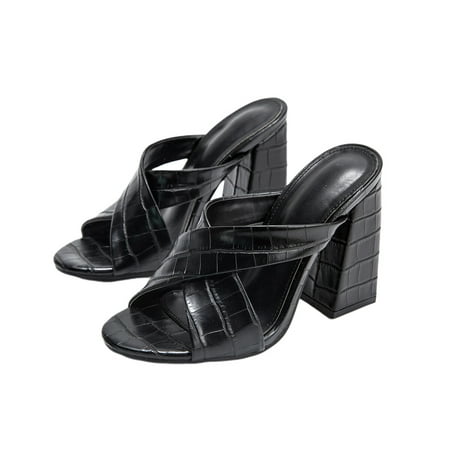 

OUNONA 1 Pair of Women Cross Width Strip Sandals Lady Summer Casual Chunky Heels Sandals Footwear - 6 EU36 US5.5 UK3 (Black)