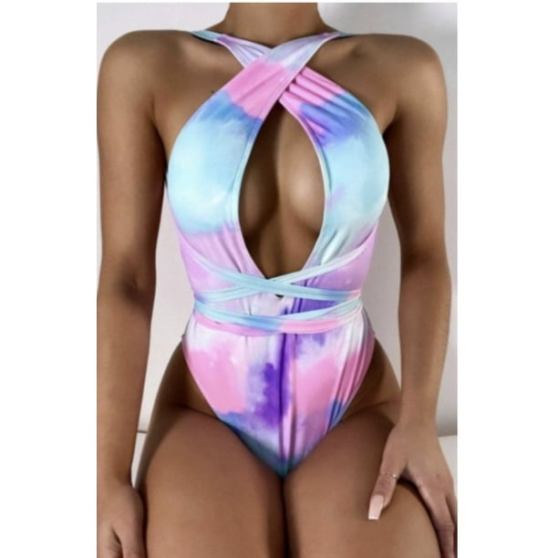 white tie dye bathing suit