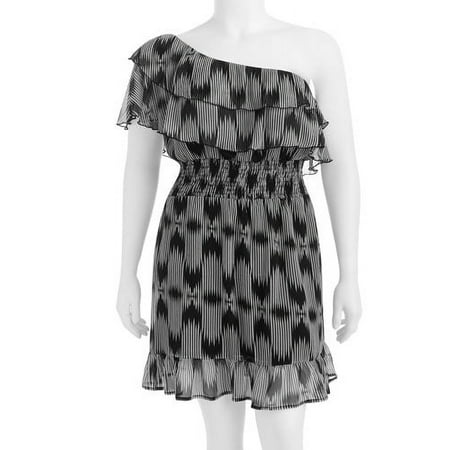 Juniors' Plus Floral One Shoulder Woven Dress