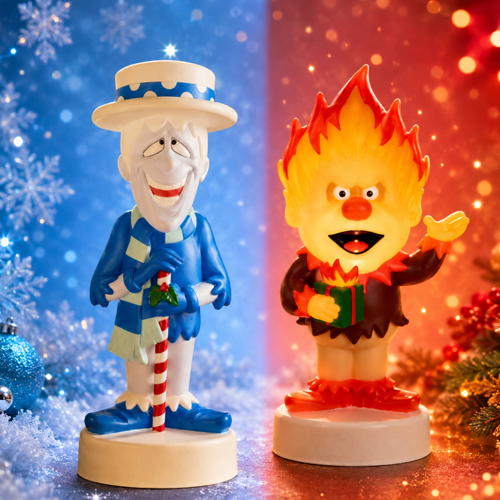 Ytobaz Heat Miser and Snow Miser Christmas Blow Mold Decor, 11.8" Lighted Outdoor Figures, The Year Without a Santa Claus Glowing Statue for Indoor Tabletop Fireplace Holiday Display