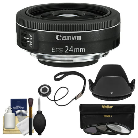 Canon EF-S 24mm f/2.8 STM Wide Angle Lens with 3 Filters + Hood + Kit for EOS 70D, 7D, Rebel T3, T3i, T4i, T5, T5i, SL1 DSLR (Best Wide Angle Lens For Canon 7d)