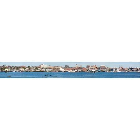Panoramic view of Portland Harbor boats with south Portland skyline Portland Maine Poster Print (8 x