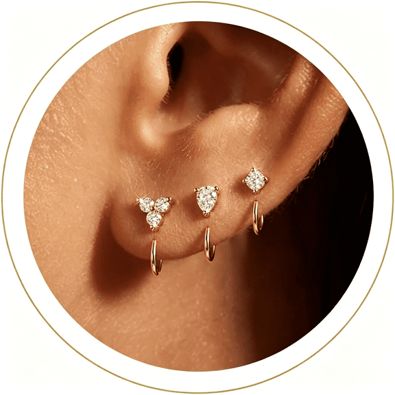 DESIGNICE Backless Half Hoop Earrings for Women - 14K Gold Plated Huggie Earrings Hypoallergenic Thin Small Hoops Stay Closed Comfort Fit Stackable Cartilage Earrings Jewelry Gifts