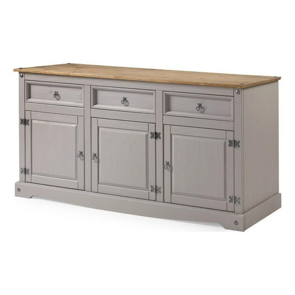 Pemberly Row Farmhouse Cottage Wood Buffet Sideboard in Corona Gray