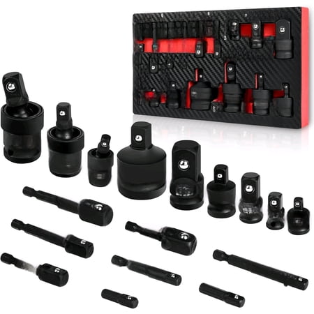 17 Pieces Impact Socket Adapter Set, Includes Reducer, Universal Joint Socket Set, Grade Drill power Socket Adapter Set,1/4" 3/8" 1/2" Drive