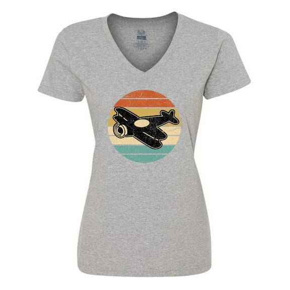 Inktastic Vintage Airplane Retro Sunset Women's V-Neck T-Shirt