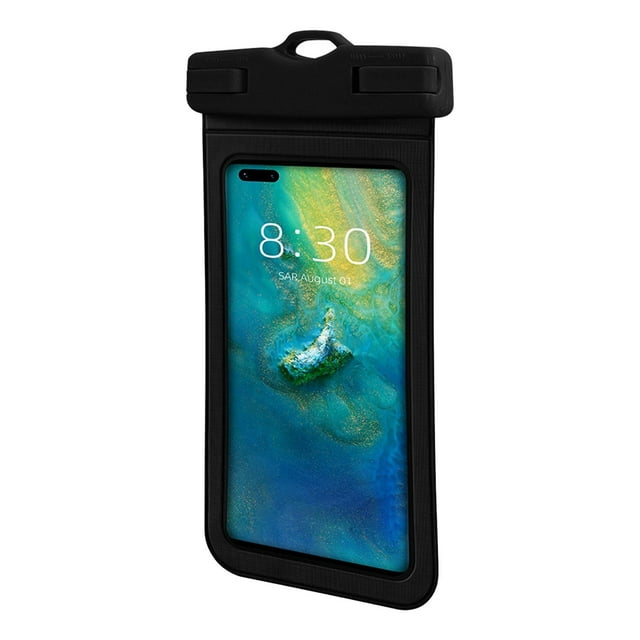 Funda impermeable para teléfono móvil con cordón para el cuello, bolsa estanca para teléfono móvil, protección universal de 30 m para natación, buceo, piscina y esnórquel. Negro