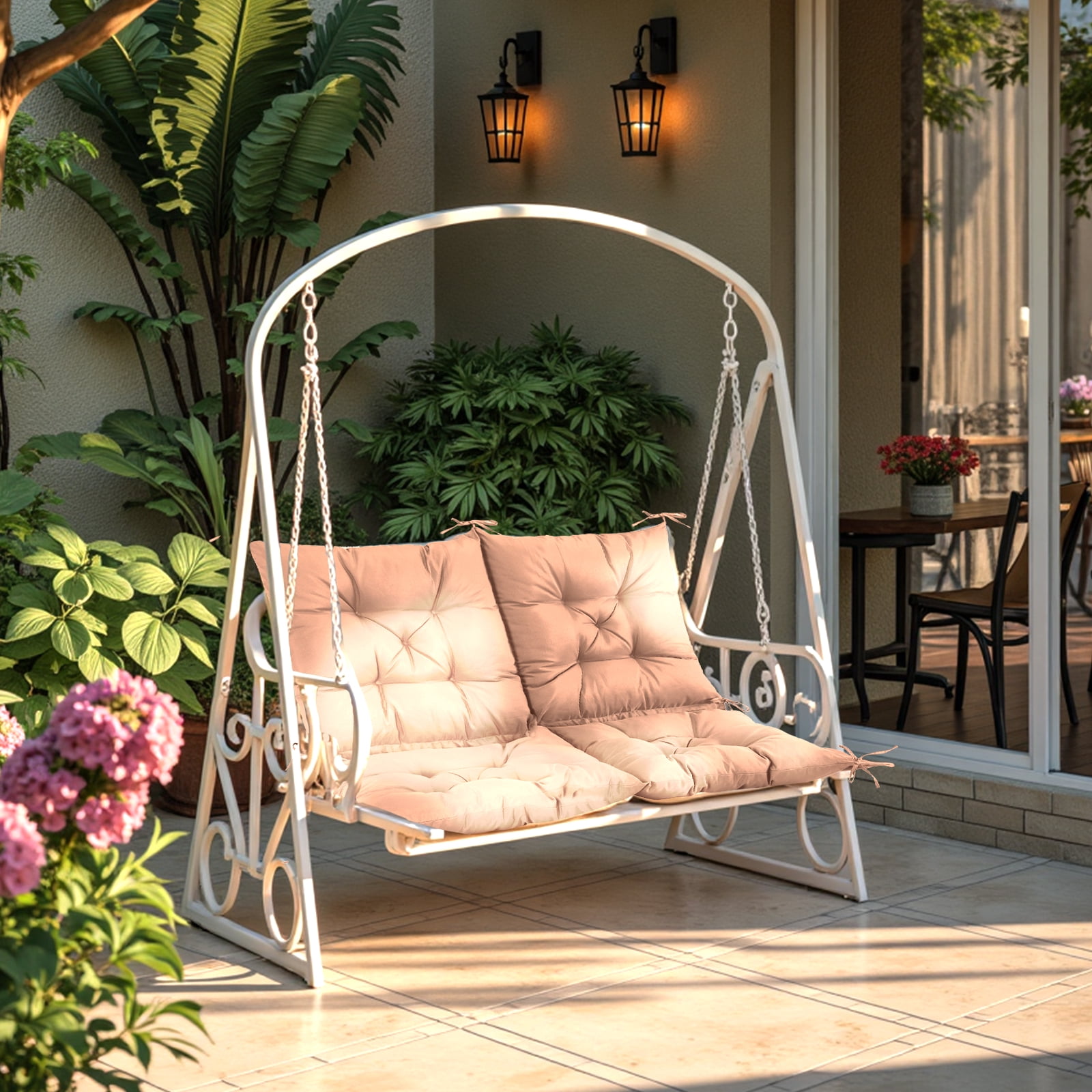 Outdoor Bench Cushion Inlife Swing Chair Cushion Waterproof with 8 Nonslip Ties, Khiki 120cm*100cm