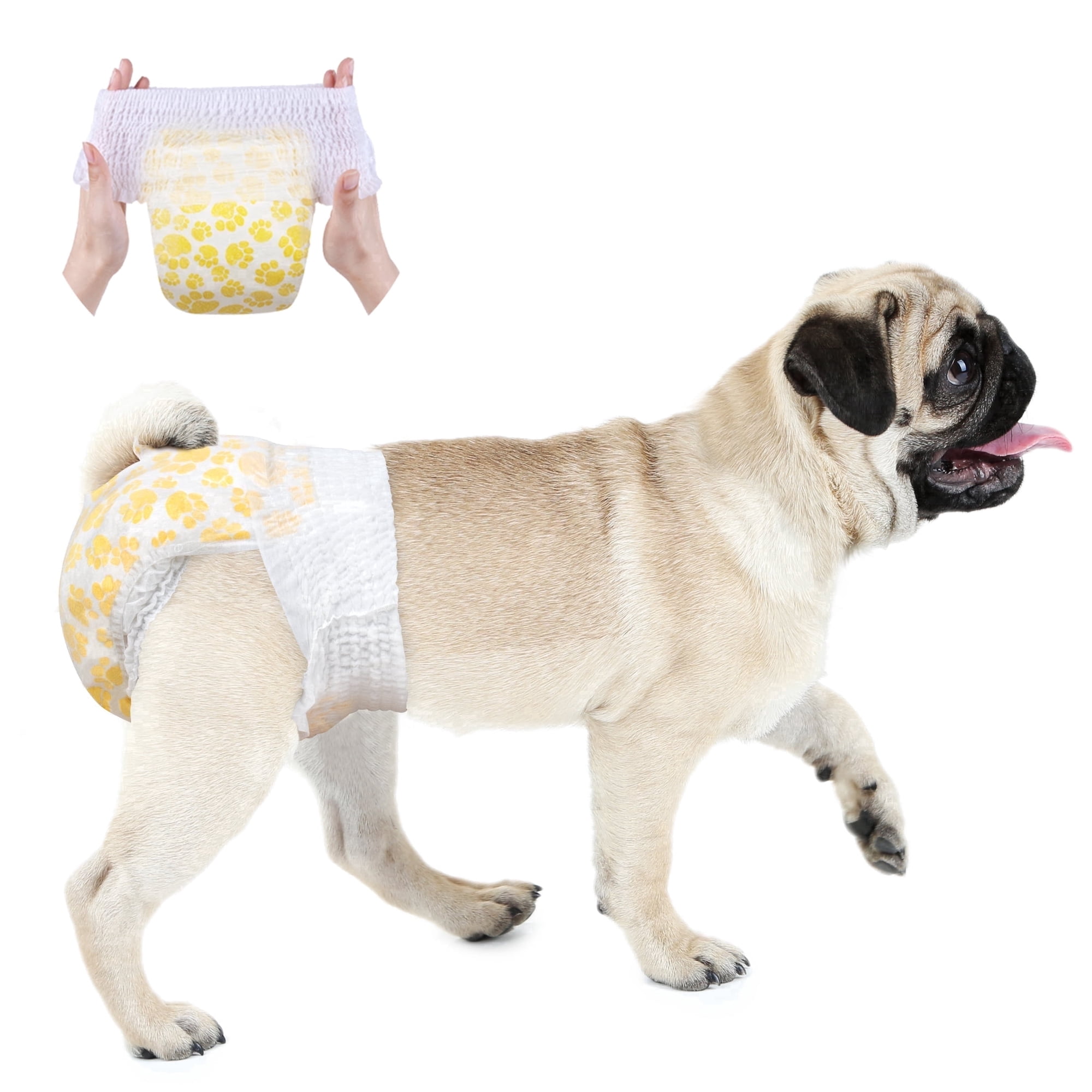 Dono Pull Up Female Dog Diapers, 360° Elastic Waistband Puppy Diapers, Super-Absorbent, Small Yellow Paw 14 Count
