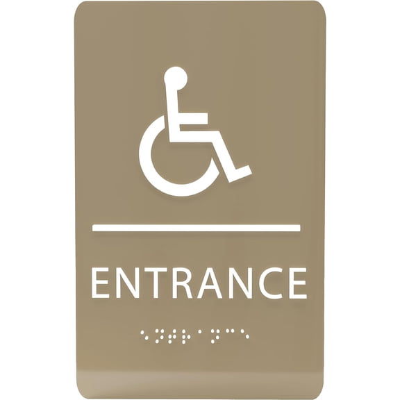 ADA CENTRAL SIGNS - 6"X9" Entrance Sign - ADA Compliant Tactile Graphics Grade 2 Braille Text Acrylic Wall Signs – Wheelchair Accessible Double Sided Tape Entry Sign for Office, Business, & Apartment