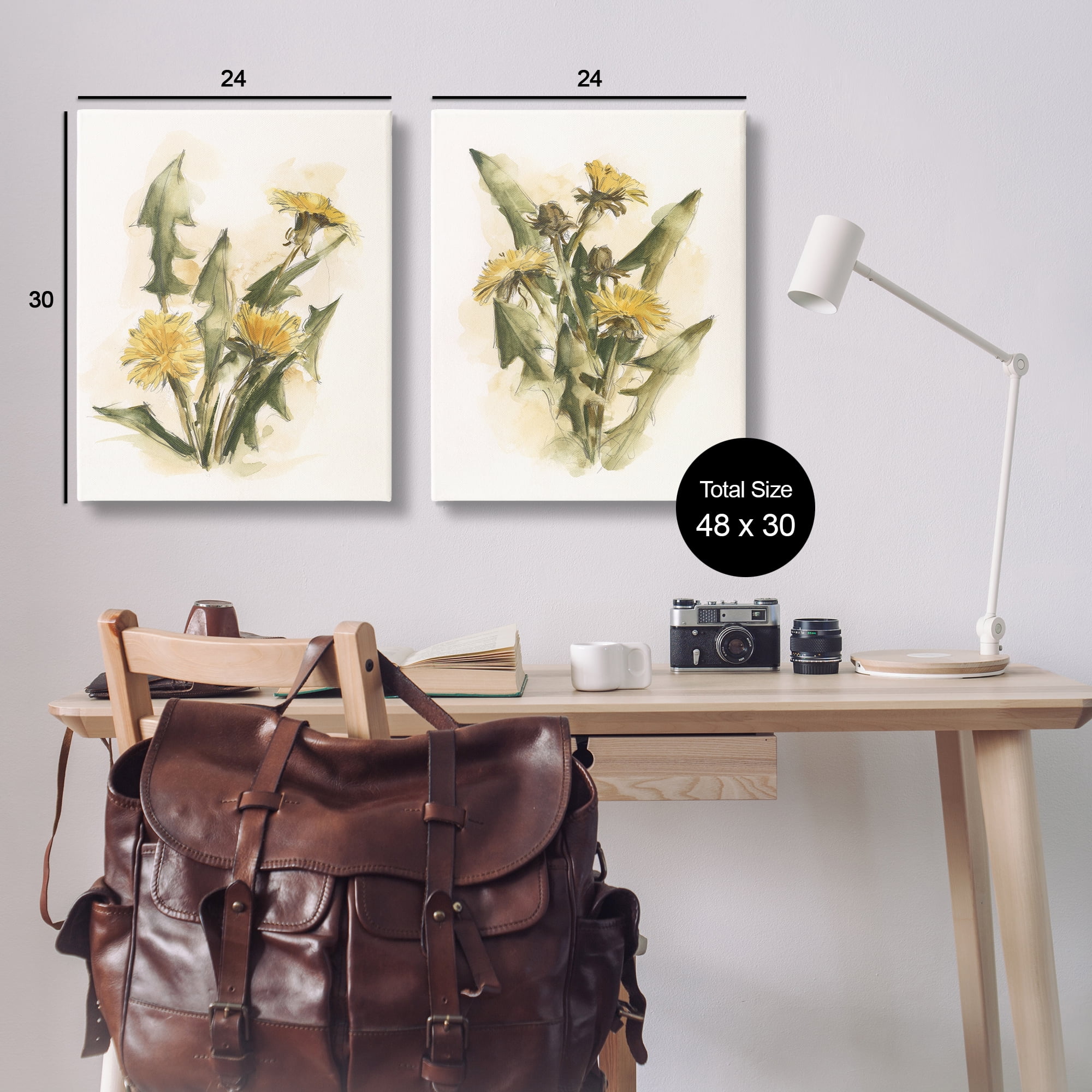Stupell Industries Dandelion Watercolor Sketch Plants & Flowers Painting Wrapped Canvas Art Print Wall Art, 24 x 30, Set of 2