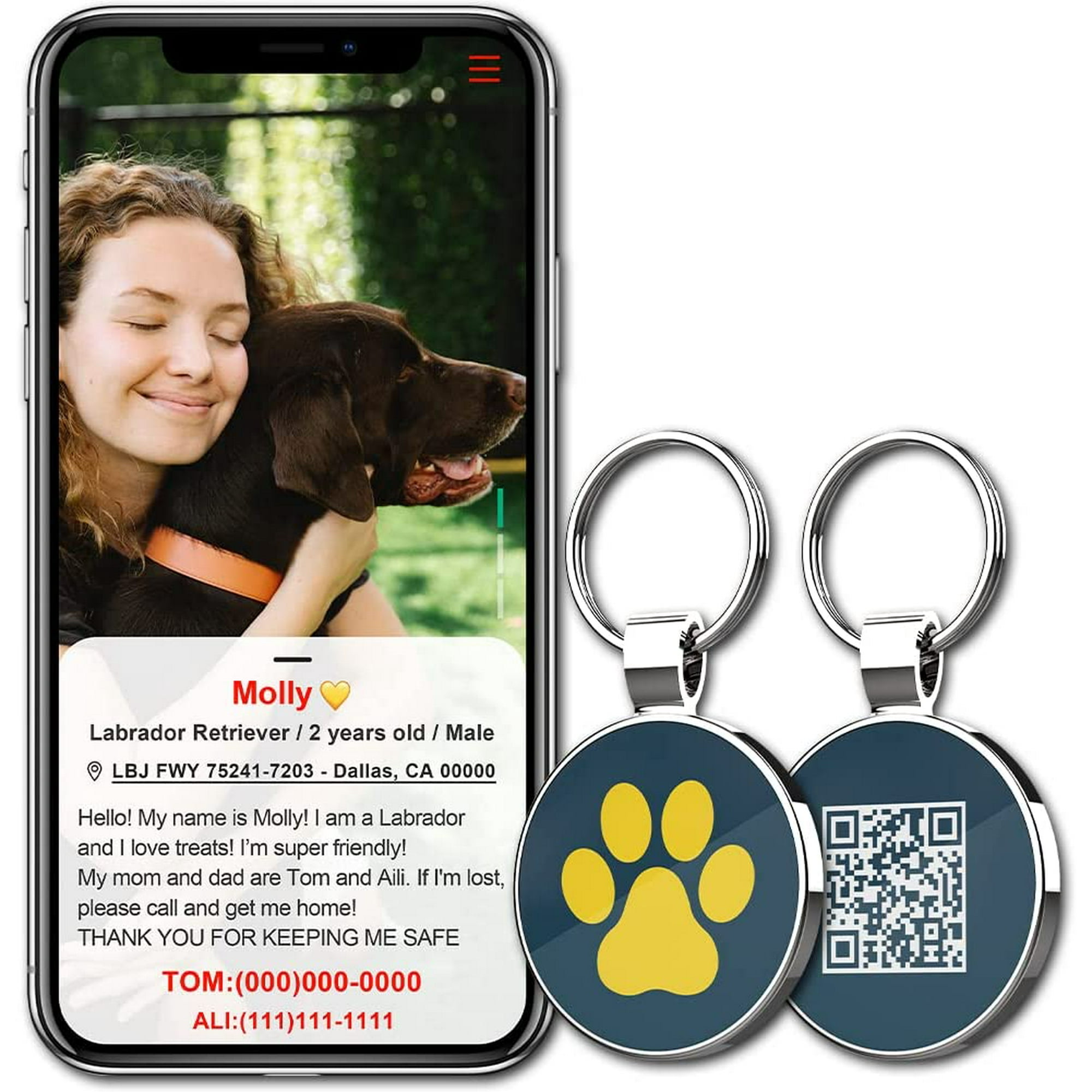 ZMLEVE QR Code Pet ID Tags Dog Tags Pet Online Profile Scan QR Receive Instant Pet Location Alert Email Walmart