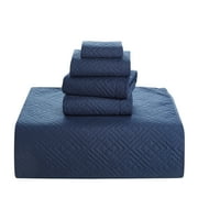 Nestl 5 Piece Quilt Set Queen , Soft Microfiber Lightweight Bedspread Coverlet, Modern Style Diamond Weave Bed Cover, Navy