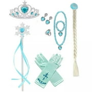 MAVLLY Princess Costume for Girls Cosplay Dress Bling Synthetic Crystal Bodice Snow Queen Princess Party Dress Fancy Children Clothes with Accessories Set 8 (2-12T)