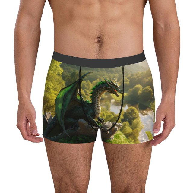 Balery Deep Forest Stone Green Dragon Calzoncillos bóxer para hombre, ropa interior de algodón suave y transpirable con cinturilla de nailon-X-Large