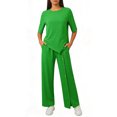 thumbnail image 5 of Womens Two Piece Outfits Casual Loose Long Sleeve Shirts And High Waisted Drawstring Shorts Tracksuit Outfits, Green - XL, 5 of 6
