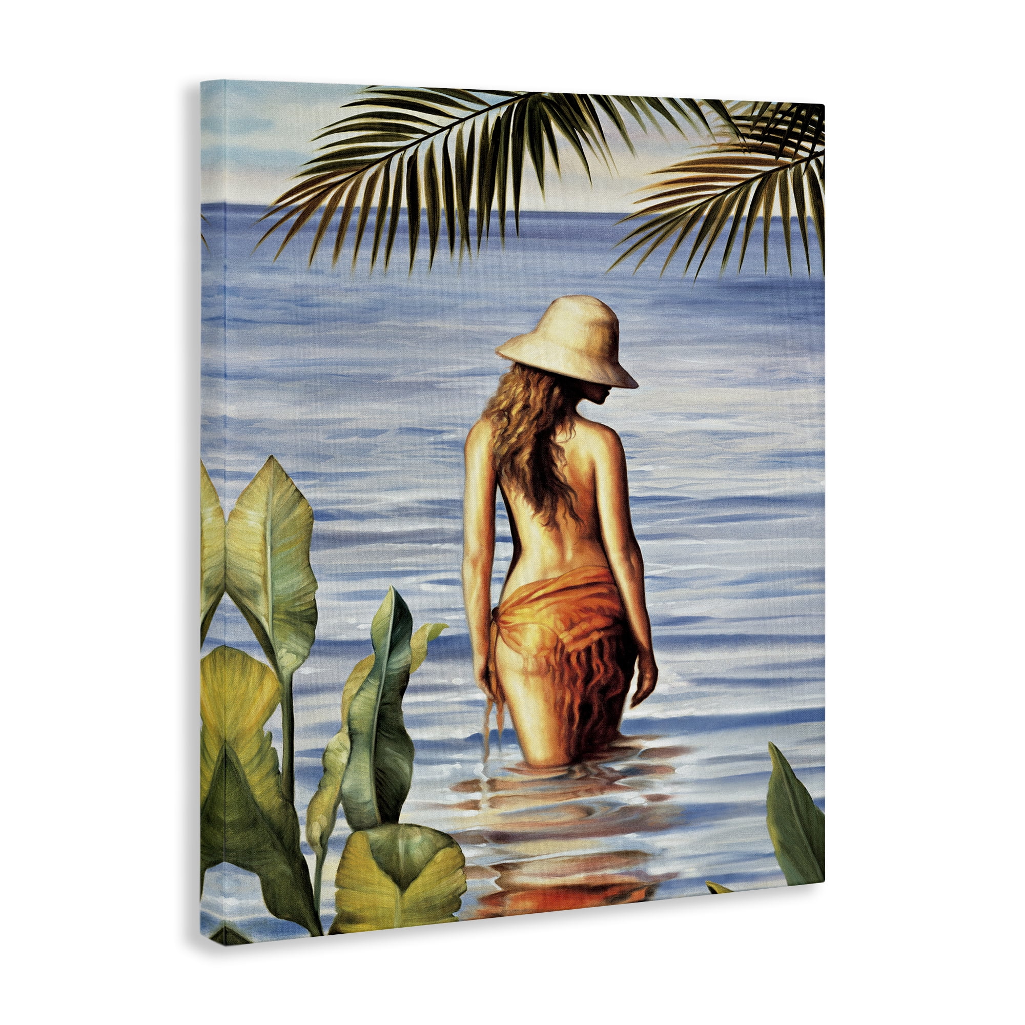 Stupell Industries Woman Wading Beach People Painting Wrapped Canvas Art Print Wall Art, 24 x 30