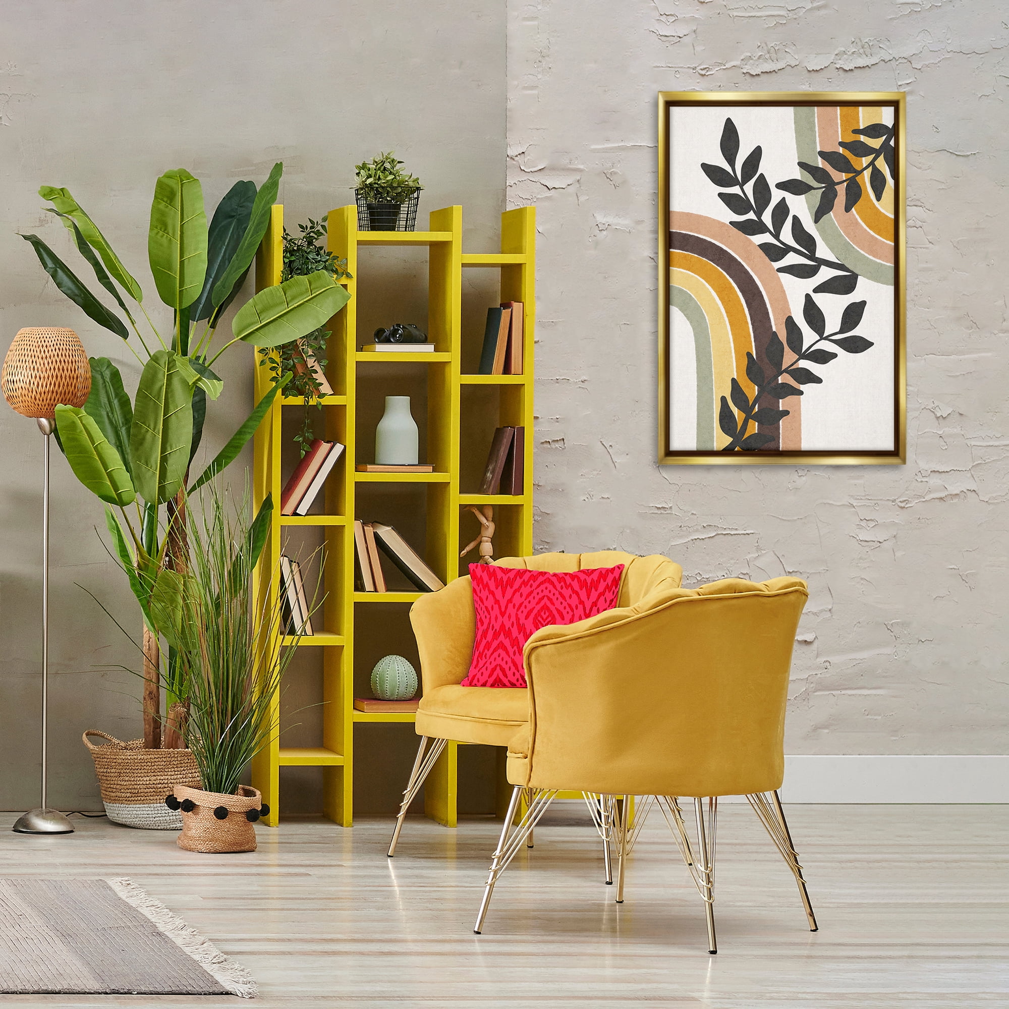 Stupell Industries Vine Swathed Rainbows Plants & Flowers Painting Gold Floater Framed Canvas Art Print Wall Art, 21 x 31