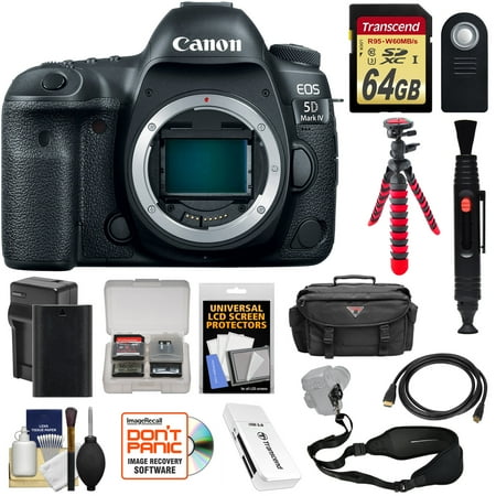 Canon EOS 5D Mark IV 4K Wi-Fi Digital SLR Camera Body with 64GB SD Card + Battery & Charger + Case + Flex Tripod + Sling Strap + Kit