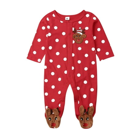 

Carolilly Newborn Baby Christmas Romper Long Sleeve Round Neck Fawn Jumpsuit Sleepwear