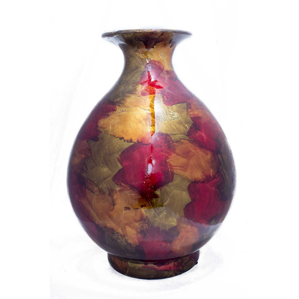 19" Foiled & Lacquered Ceramic Vase Copper, Red And Gold Walmart