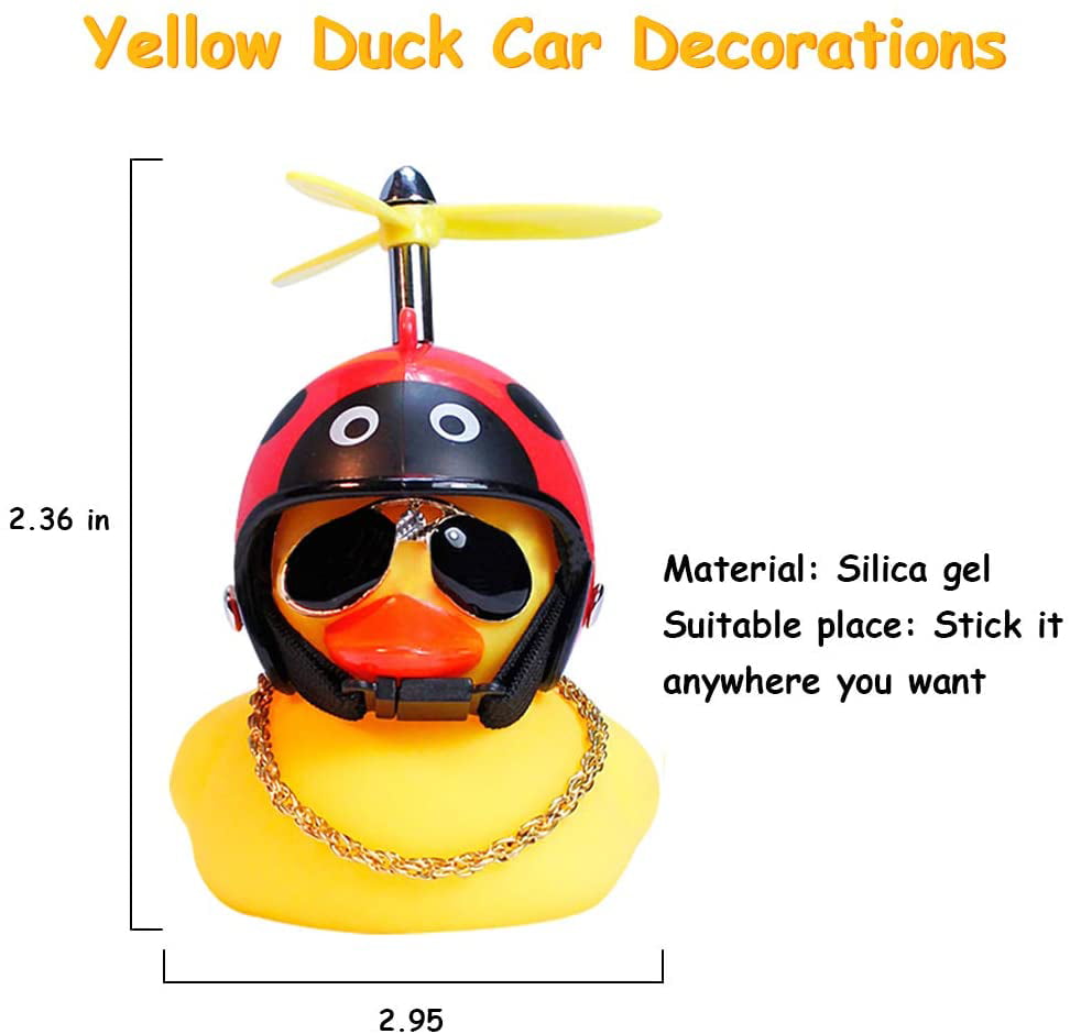 Brilliant Black-Yellow G wonuu Rubber Yellow Duck Toy Car Ornaments Cool Duck Car Dashboard Decorations with Propeller Helmet Sunglasses 