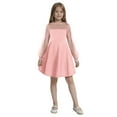thumbnail image 6 of SERTG Girls Summer A-Line Dress with Sheer Layered Detail Round Neck Long Sleeve Skirt Versatile Outfit for Kids 5-16 Years(Pink,5 Years), 6 of 8