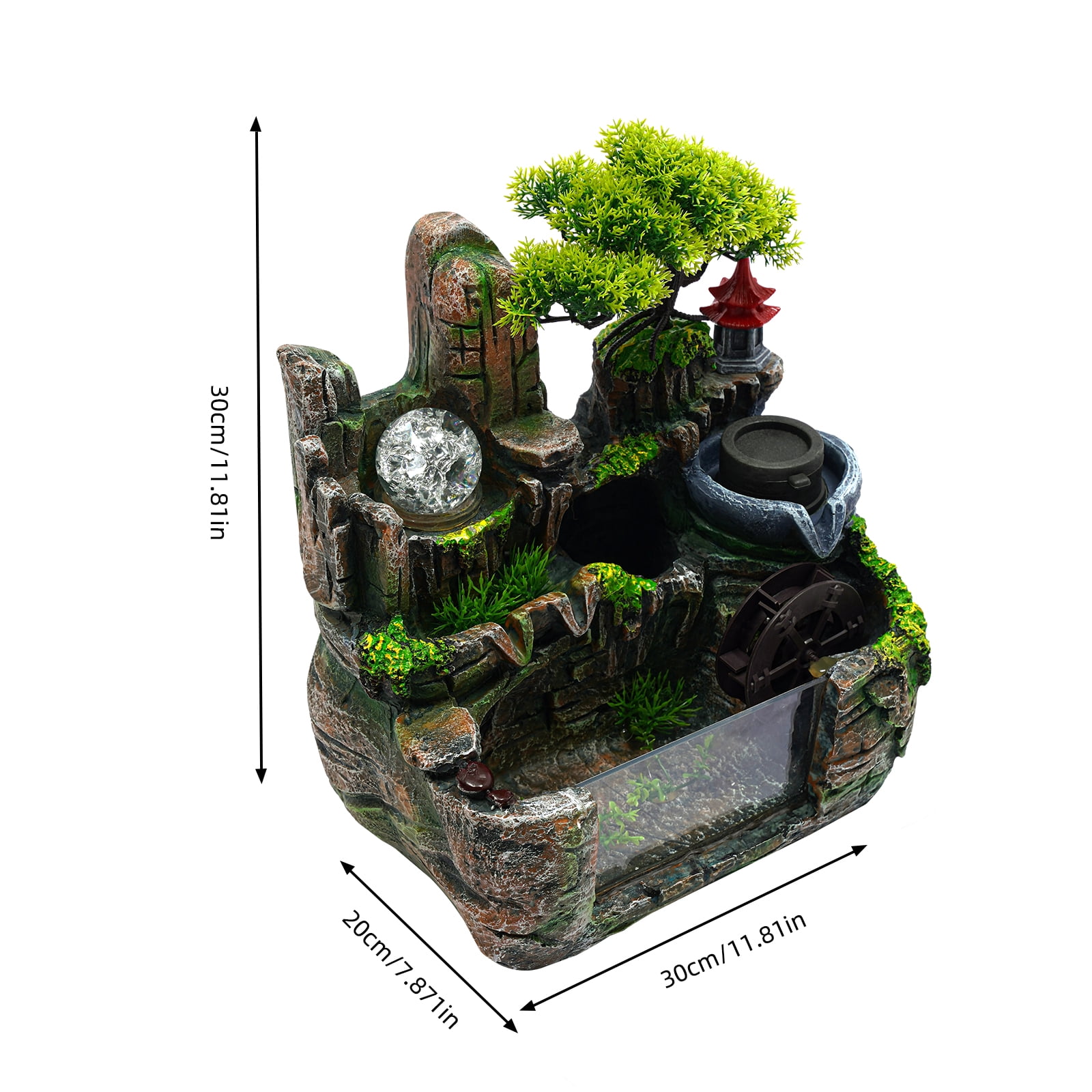 Wildnix Tabletop Fountain with LED Lights-Resin Waterfall Indoor Décor, Rockery Design with Fish Tank, Meditation Aid, Air Humidifier for Home and Office