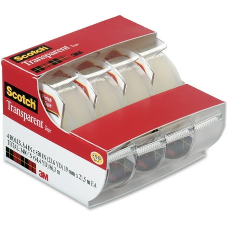 Scotch Transparent Tape Dispensers 4 Pack, 3/4 in. x 850 in., 4 Dispensers/Pack