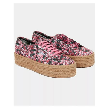 

SUPERGA Womens Pink Floral Design Flatform Woven Limited Edition Mary Katrantzou Almond Toe Lace-Up Espadrille Shoes 9