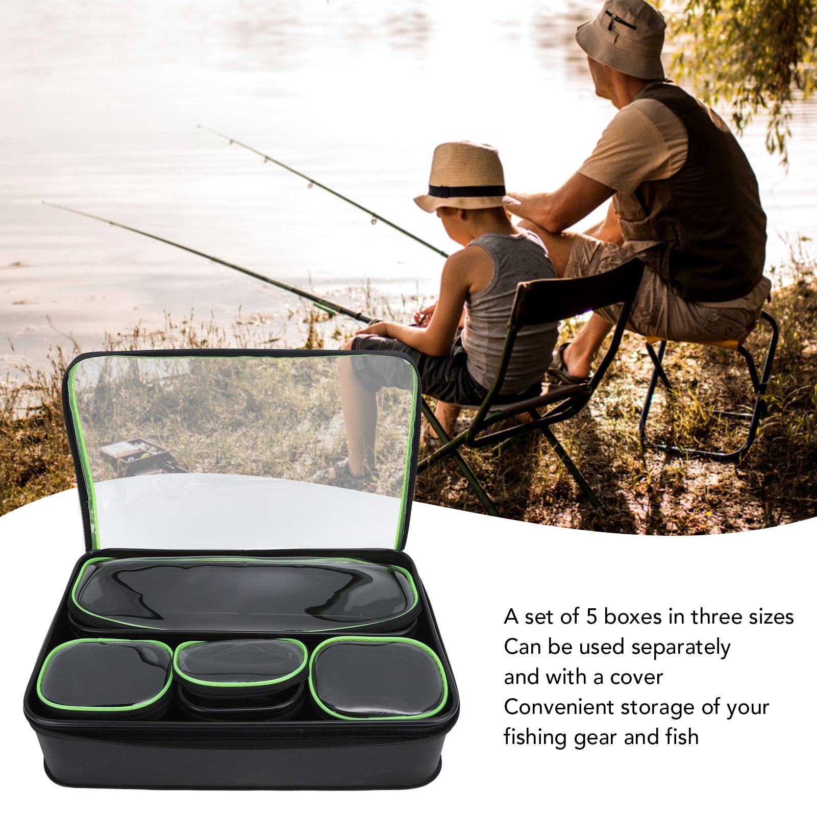 Yajisi 5Pcs Thickened EVA Fishing Tool Pouch Waterproof Tackle Box Wear Resistant Large Capacity Lightweight Storage Box for Travel Accessories (15.35x10.63x3.54 inches / 39x27x9 cm)