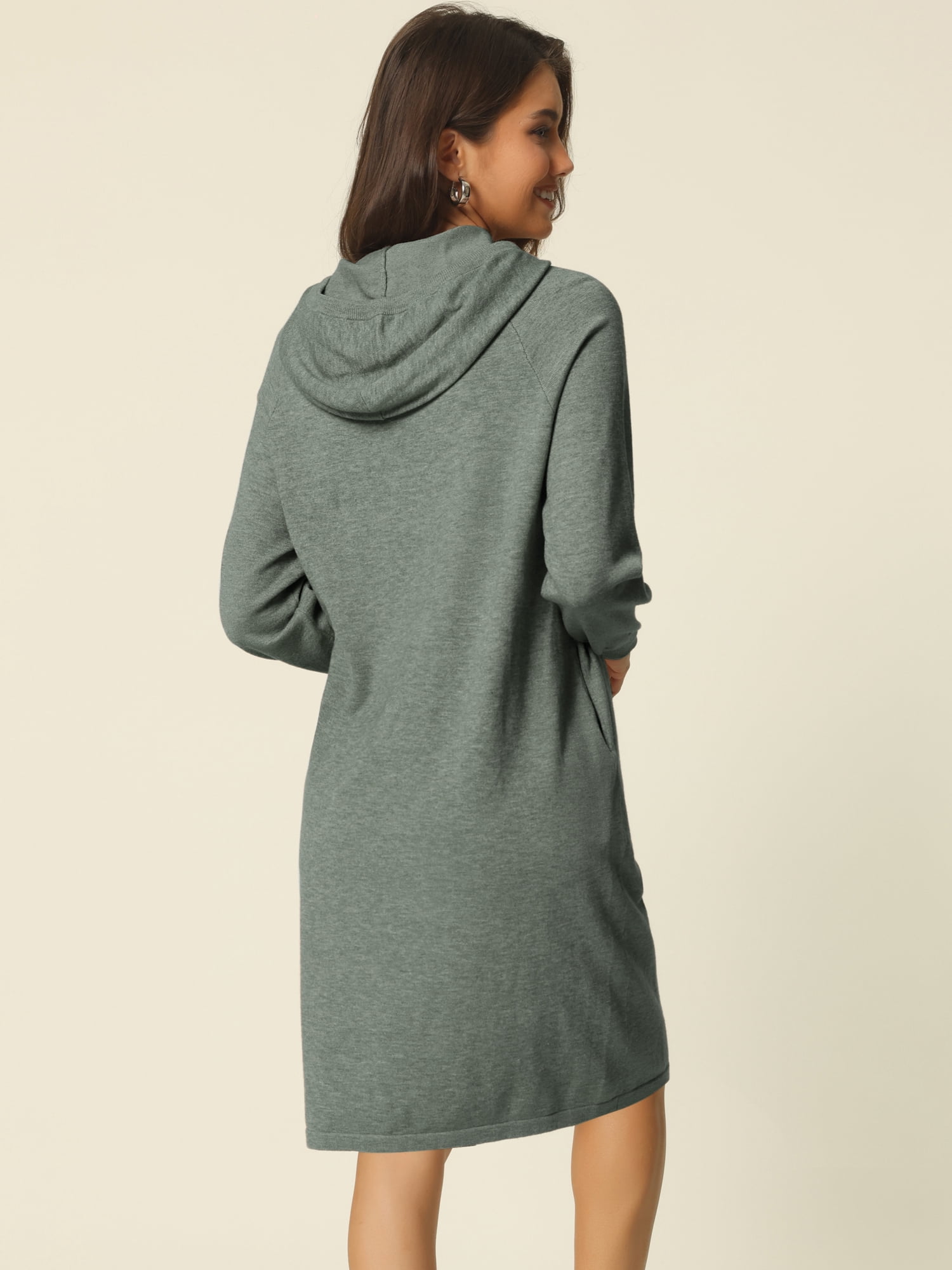 DARING DIVA Pullover Sweatshirt Long Sleeve Hoodie Dress with Pockets L Grey