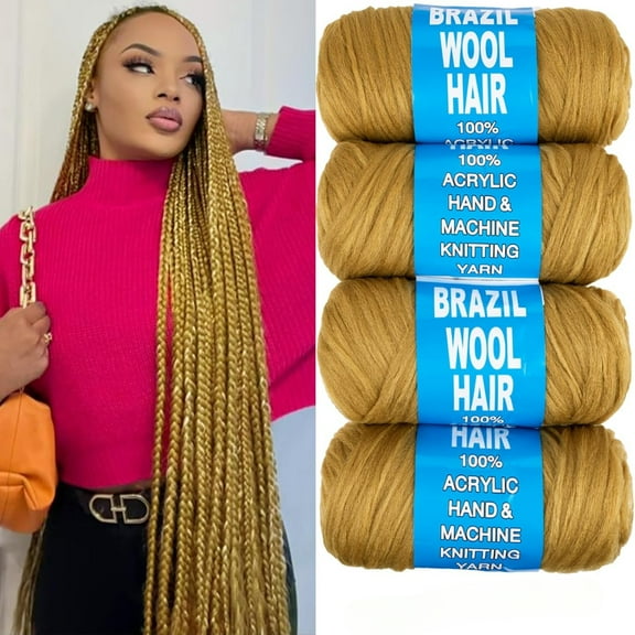 2/4/8 Rolls Brazilian Wool Hair for Braiding Acrylic Hand Knitting Wool Yarn for Soft Locs Crochet Hair Jumbo Braids Twist Braiding Hair Extensions