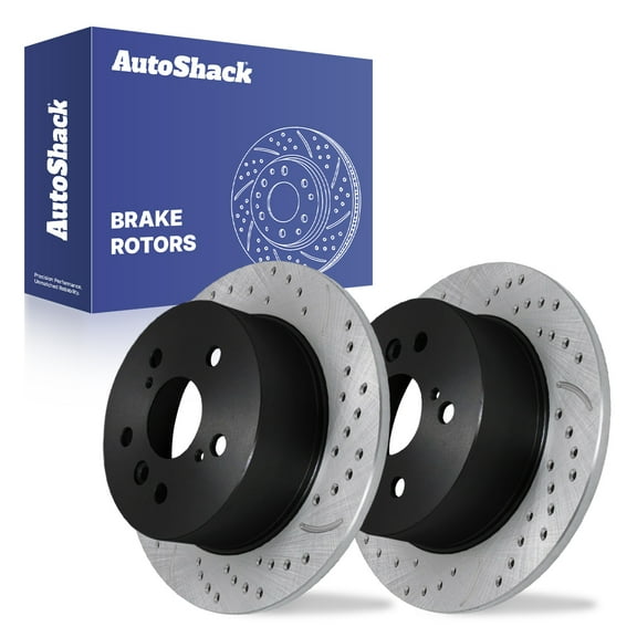 AutoShack Rear Solid Drilled & Slotted E-Coated Brake Rotors 2-PC Set Replacement for 2007-2011 Toyota Camry 2007-2012 Lexus ES350 2008-2012 Toyota Avalon ShadowGuard 11.06" (281 mm)